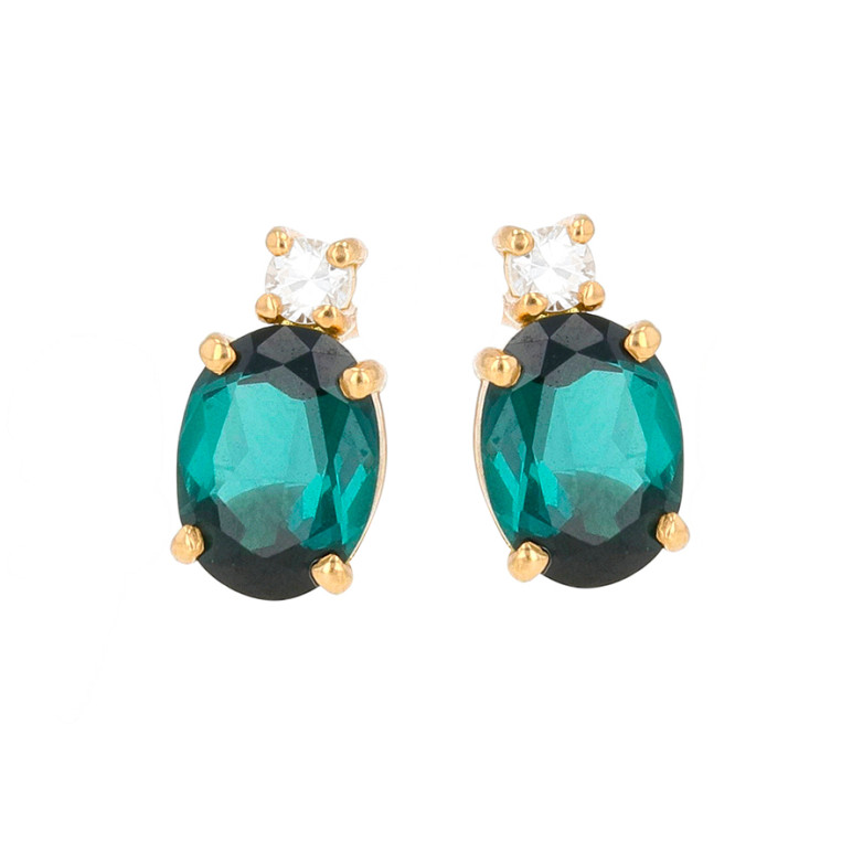 Boucles d'oreilles  tourmalines 2.36 carats et diamants 0.12 carat or jaune 2.36g Comme neuf -  reconditionné disponible sur Gemme Les Bijoux